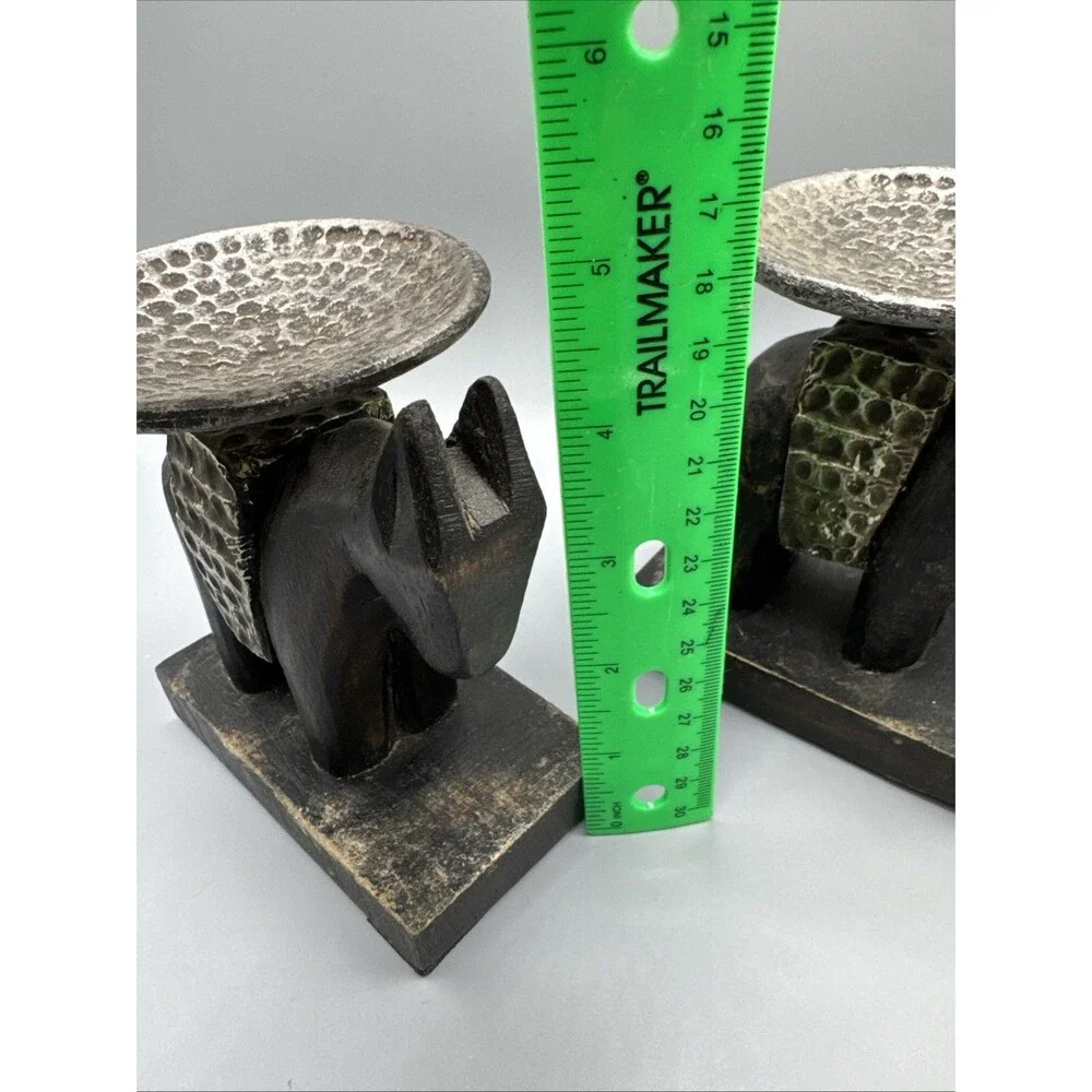 Handcrafted Wooden Donkey Incense/Candle Holder With Textured Metal Plate 4.75